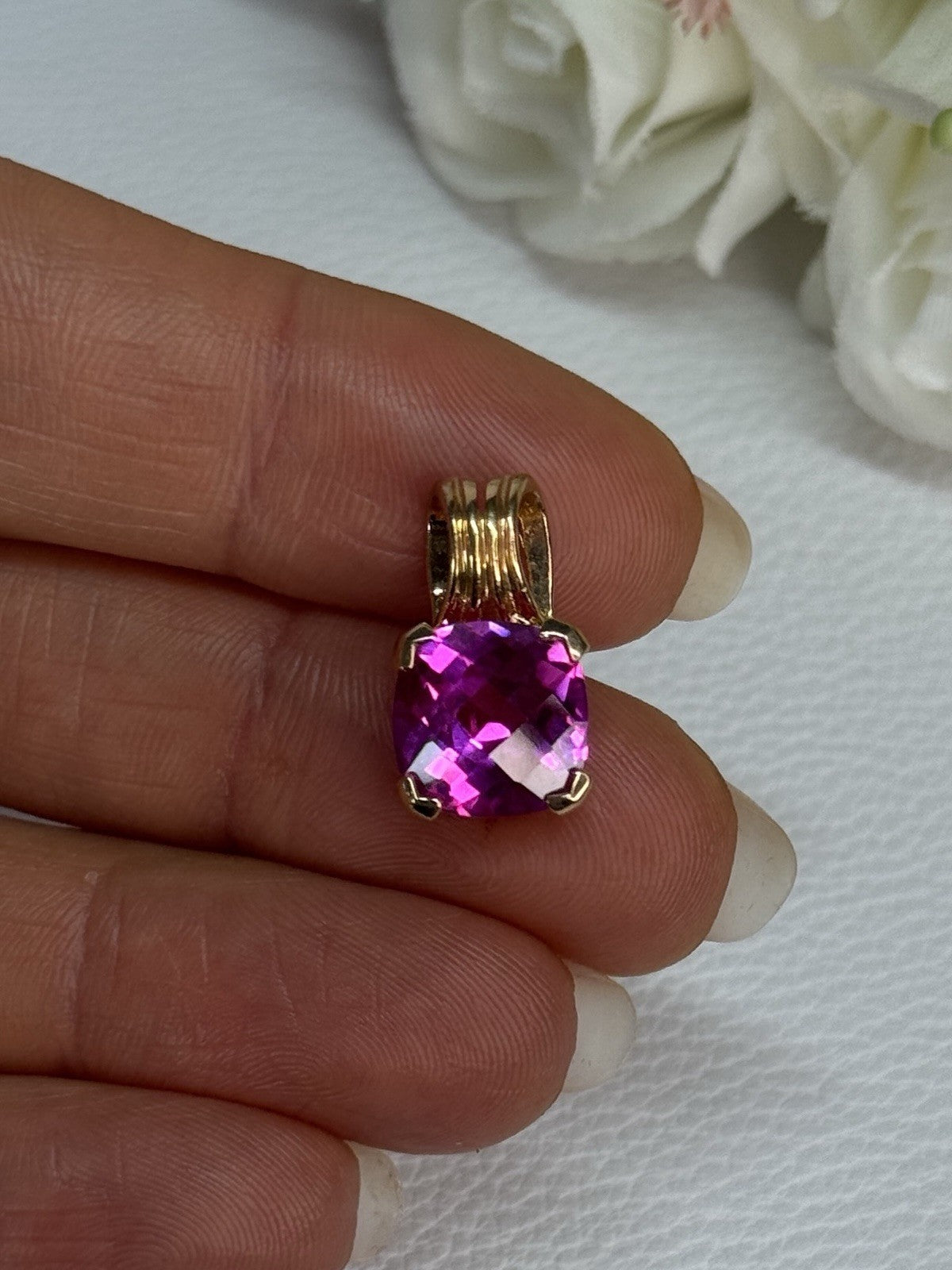 925 Sterling Silver Gold Plated Pink Spinel Pendant Length 0.70 Inch