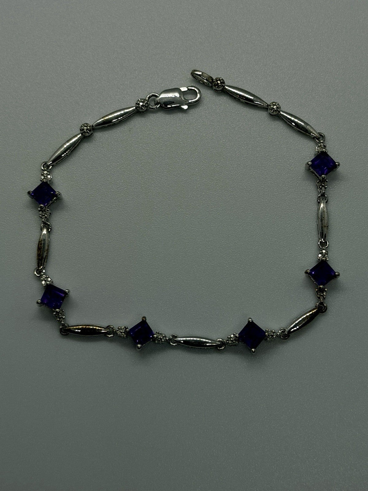 Elegant 925 Sterling Silver Purple Amethyst Bracelet Size 7