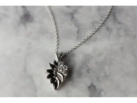 925 Sterling Silver Dark Blue Spinel & CZ Chain With Pendant