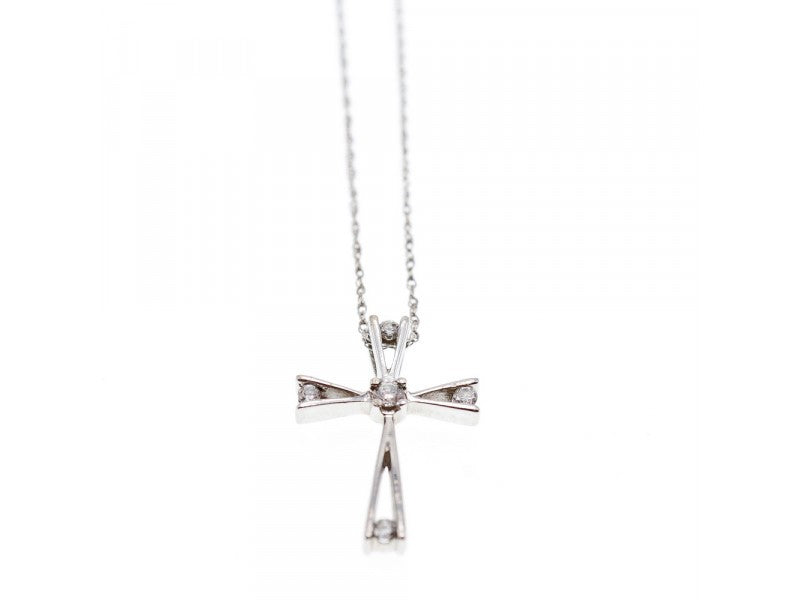 10K White Gold Diamonds Chain With Cross