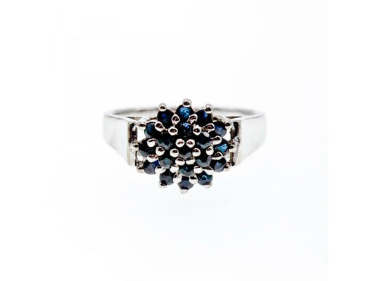 925 Sterling Silver Sapphires "Flower" Ring Size 8
