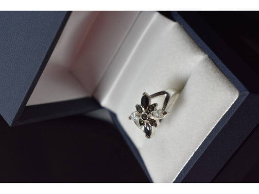925 Sterling Silver Black Spinel & CZ Ring Size 5.5