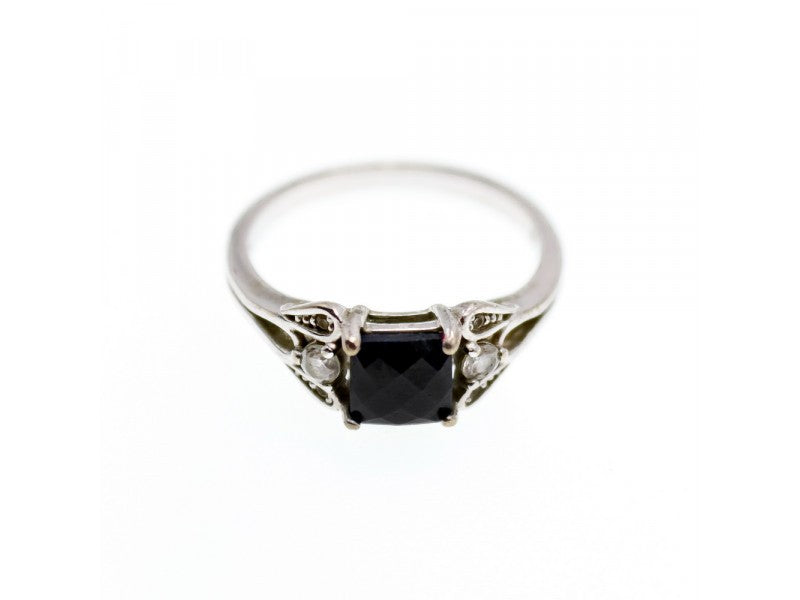 925 Sterling Silver Black Spinel & Beryl Ring Size 9.5