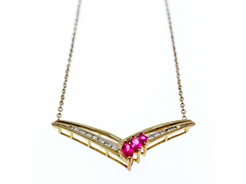 925 Sterling Silver Gold Plated Pink Topaz & Diamonds Necklace