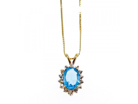 14K Yellow Gold Blue Spinel & CZ Chain With Pendant