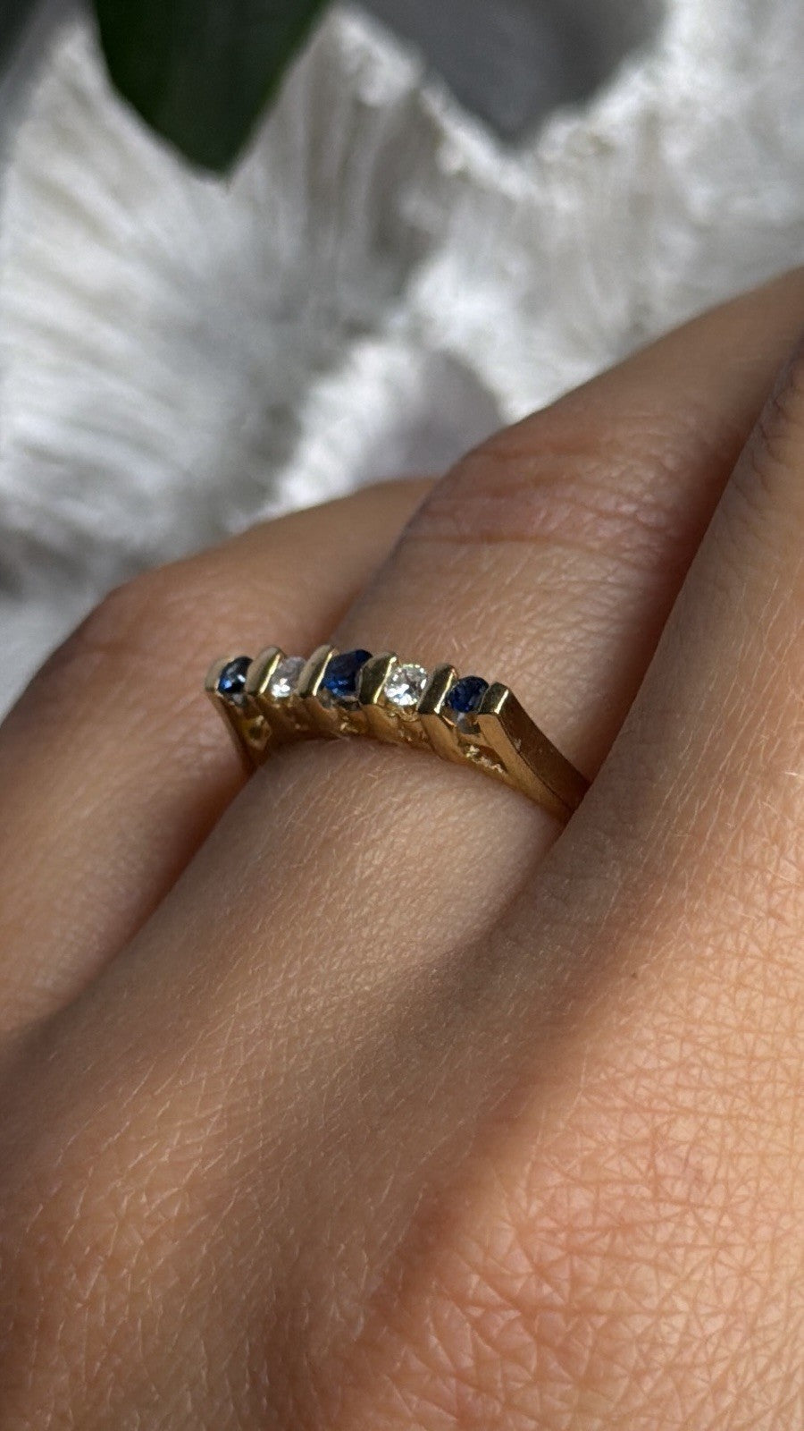 14K 585 Yellow Gold Sapphire 0.18 CTW & Diamond 0.10 CTW Ring Size 6