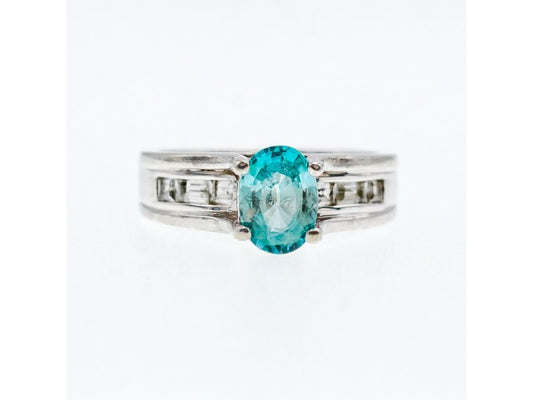 925 Sterling Silver Blue Topaz & Goshenite Ring Size 7