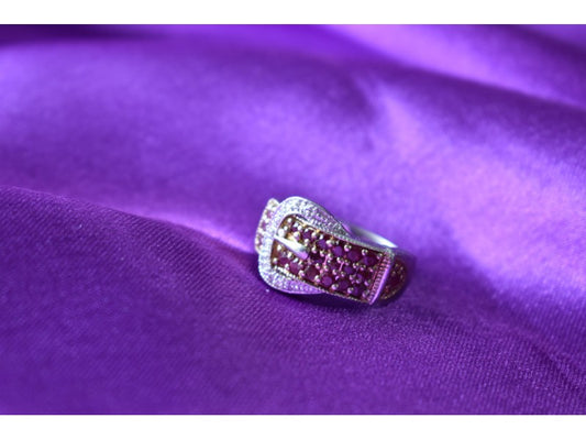 925 Sterling Silver Pink Spinel & White Sapphire "Belt" Ring Size 6.5