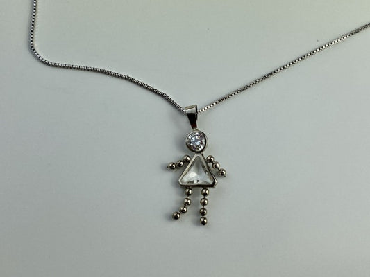925 Sterling Silver CZ "Girl" Chain With Pendant