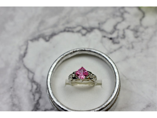 925 Sterling Silver Pink & White CZ Ring Size 6