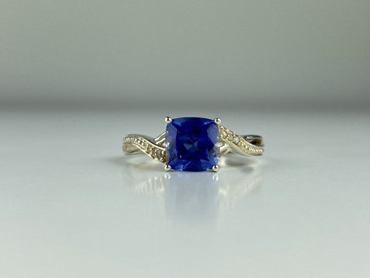 925 Sterling Silver Iolite & CZ Ring Size 6.75