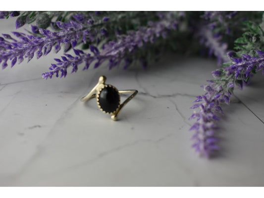 925 Sterling Silver Black Agate Ring Size 8