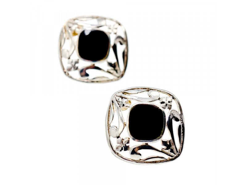 925 Sterling Silver Black Nephrite Stud Earrings
