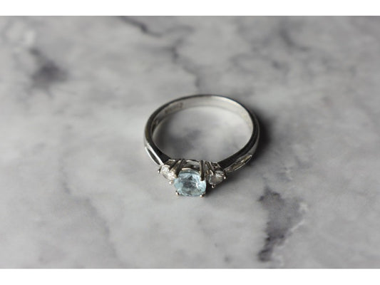 925 Sterling Silver Blue Spinel and CZ Ring Size 7.5