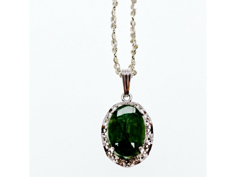 925 Sterling Silver Green Jade Chain With Pendant