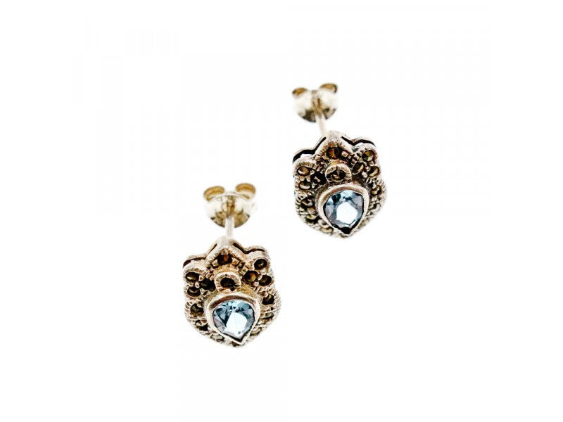 925 Sterling Silver Topaz & Marcasites Stud Earrings