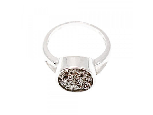 925 Sterling Silver Druzy Pyrite Ring Size 10.5