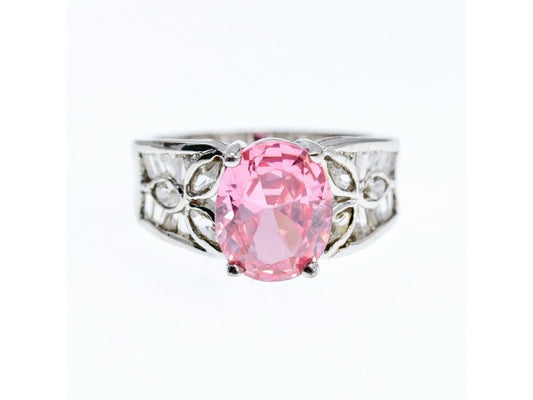 925 Sterling Silver Pink & White CZ Ring Size 8