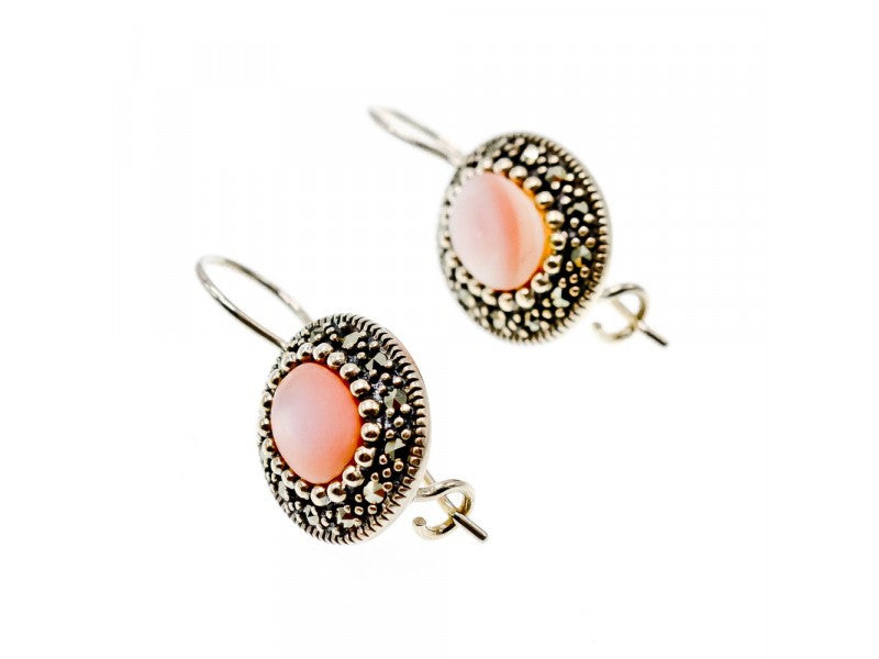 925 Sterling Silver Mother OF Pearl & Marcasites Earrings