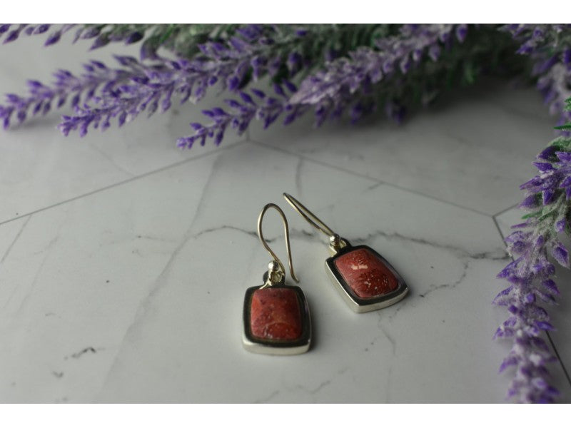 Vintage 925 Sterling Silver Red Jasper Earrings