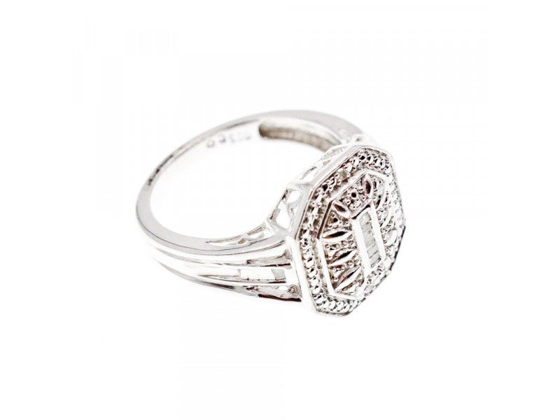 925 Sterling Silver Diamonds Ring Size 8