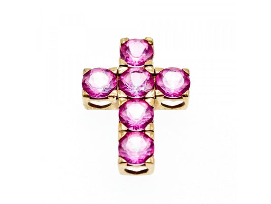 925 Sterling Silver Gold Plated Pink Topaz Cross Pendant