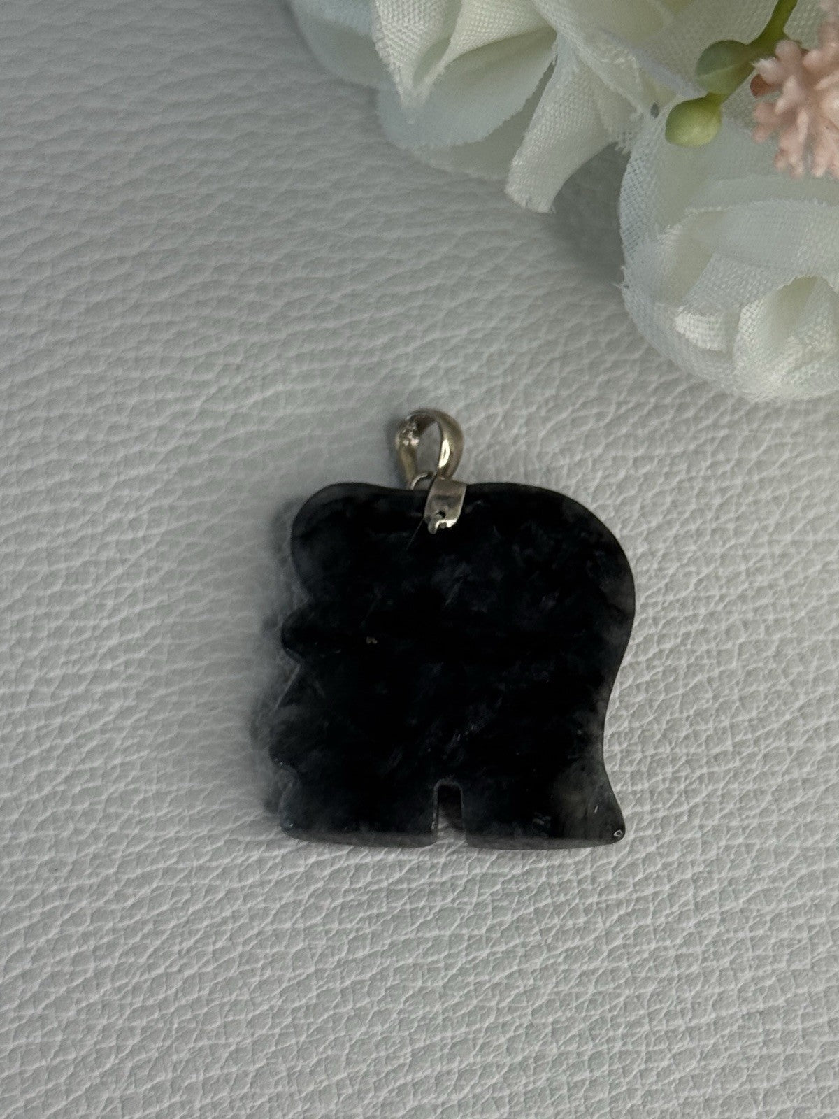 925 Sterling Silver Jade Elephant Pendant Length 1.20 Inch
