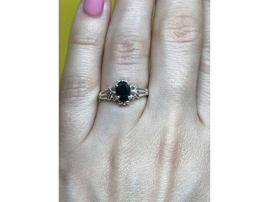 925 Sterling Silver Black Spinel Ring Size 7