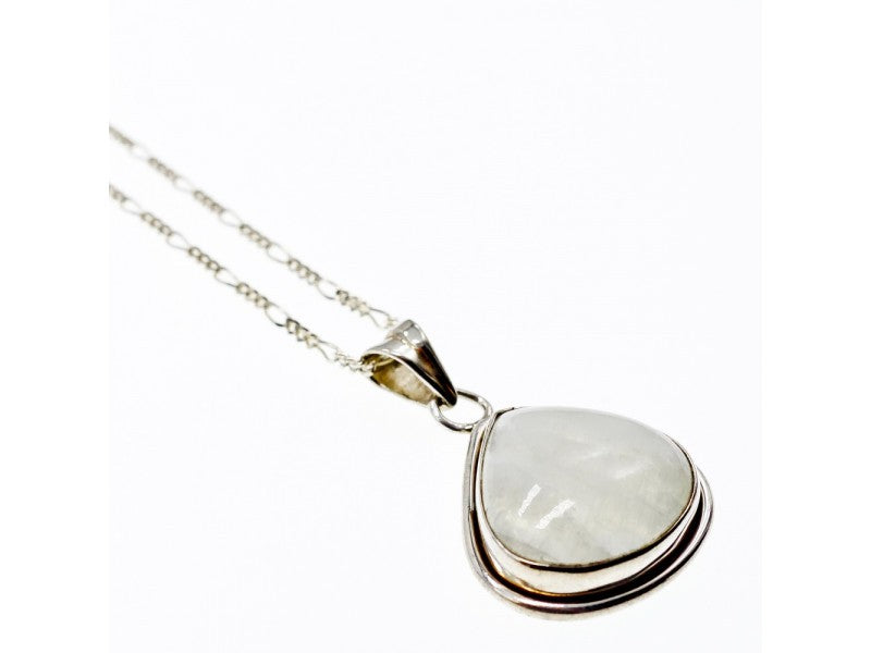 925 Sterling Silver Moonstone Chain With Pendant Italy