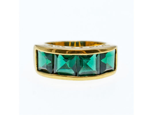 925 Sterling Silver Gold Plated Emeralds Ring Size 6.5