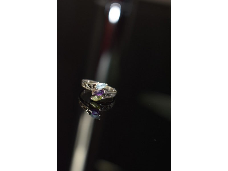 925 Sterling Silver Topaz, Amethyst & Peridot Ring Size 7