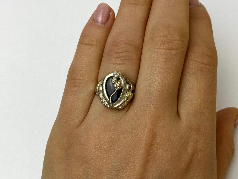 925 Sterling Silver Black Onyx Ring Size 6.5