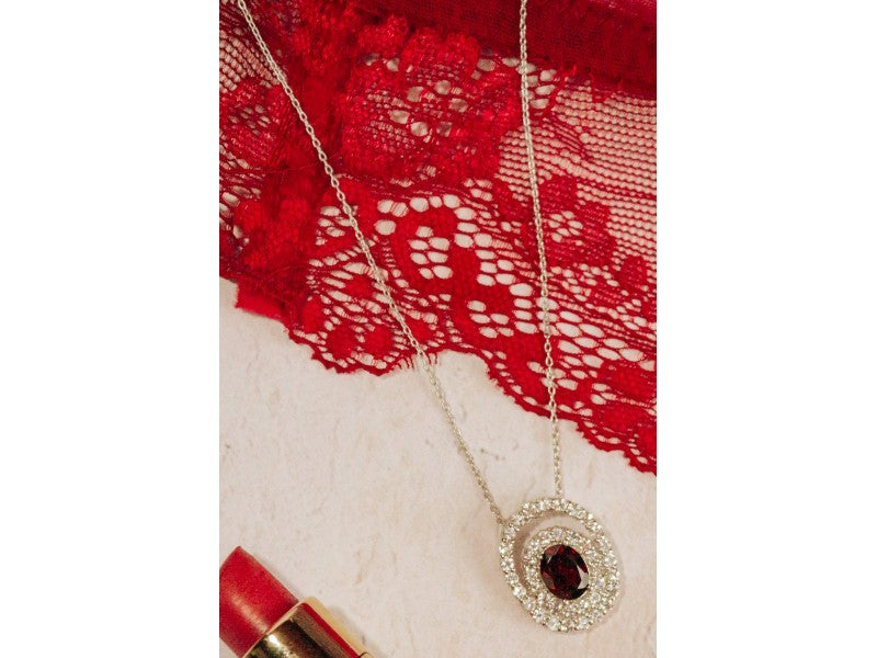 925 Sterling Silver Garnet & Goshenite Chain With Pendant