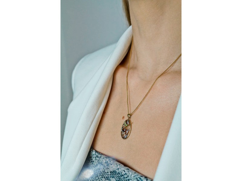 925 Sterling Silver Gold Plated Multi Gemstones Chain With Pendant