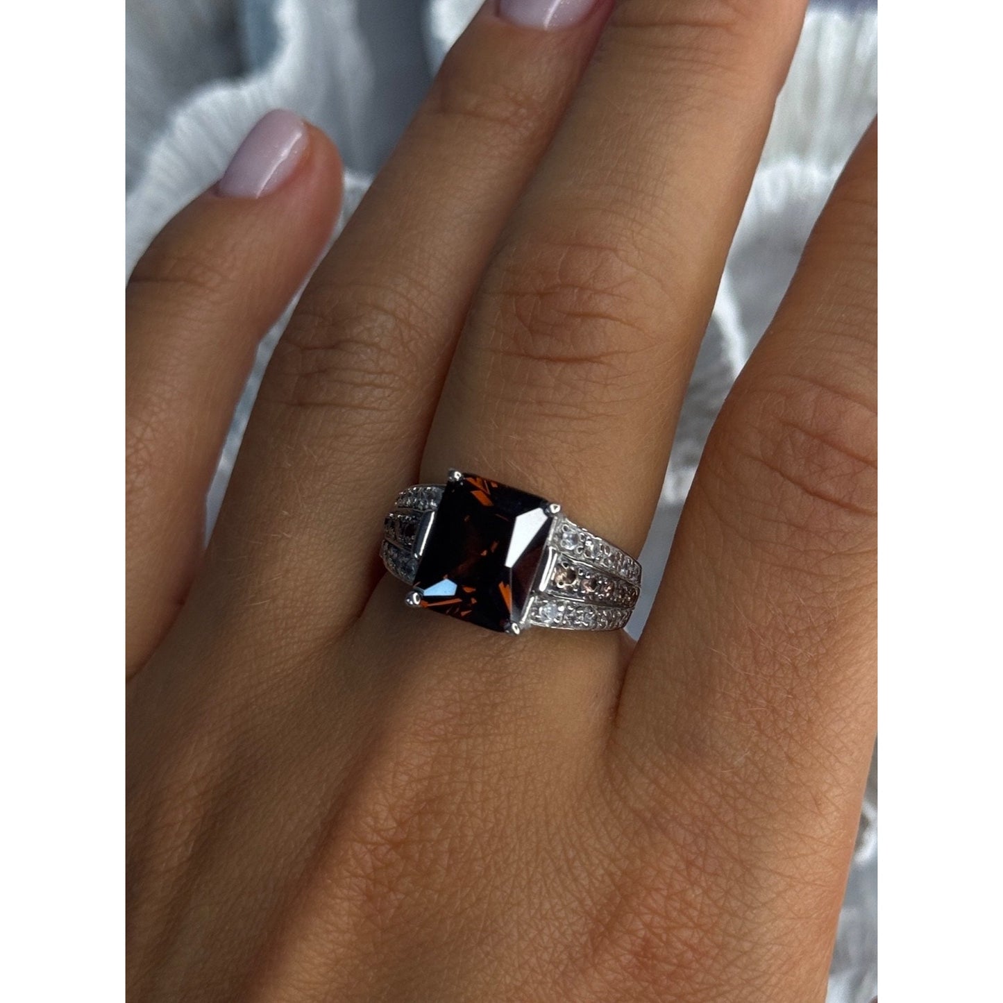 925 STERLING SILVER SMOKY QUARTZ CZ RING SIZE 7.5