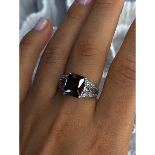 925 STERLING SILVER SMOKY QUARTZ CZ RING SIZE 7.5