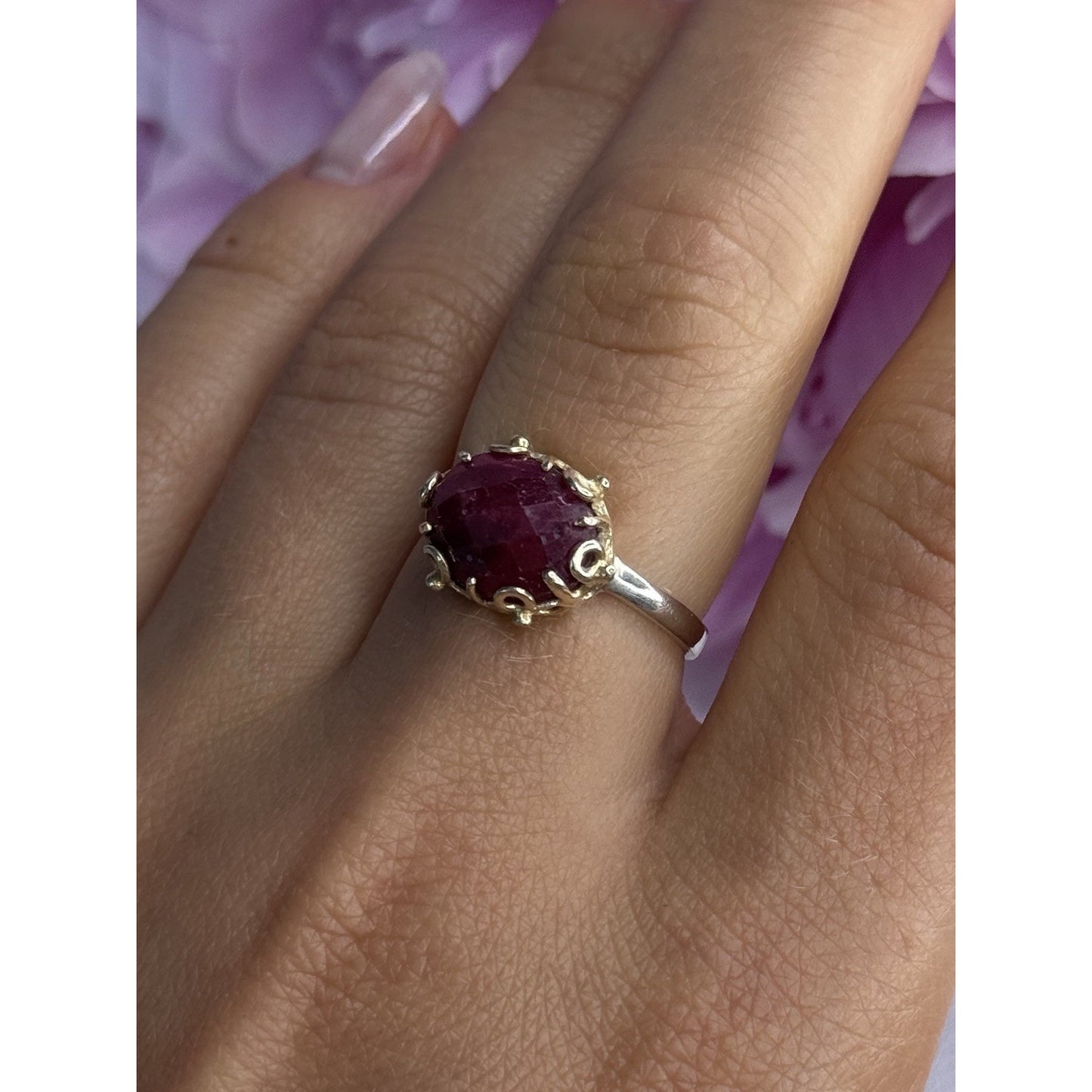 925 STERLING SILVER GOLD PLATED PART RUBY RING SIZE 8