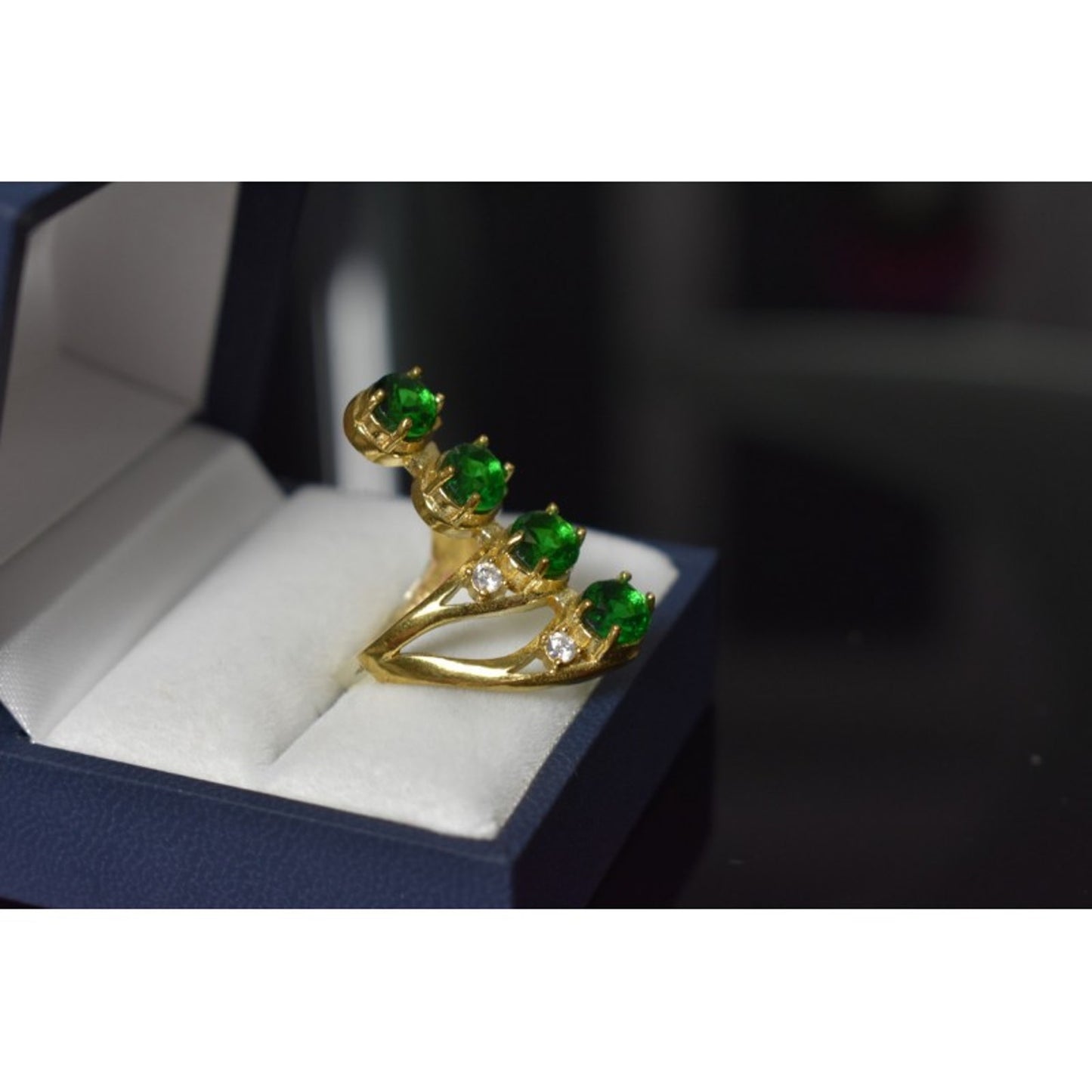 925 STERLING SILVER GOLD PLATED ALPANITE & CZ RING SIZE 7
