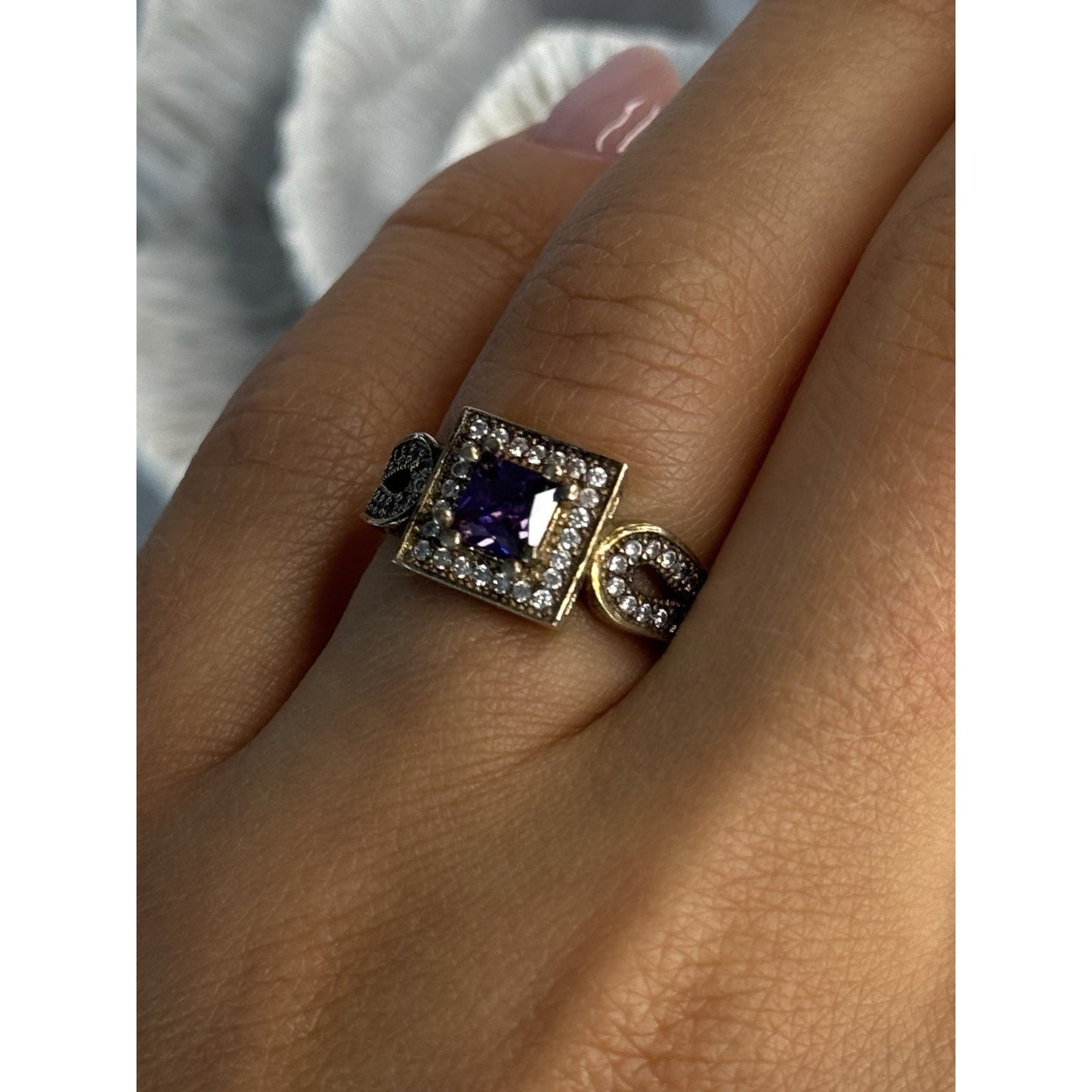925 STERLING SILVER AMETHYST & BERYL RING SIZE 7