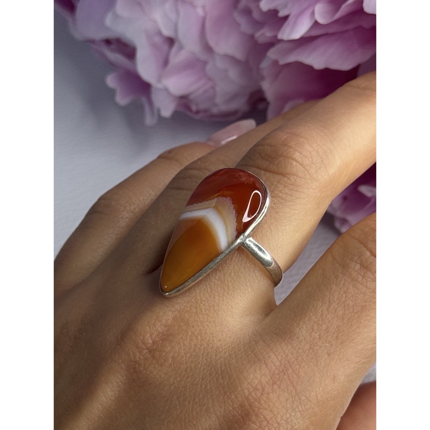 925 STERLING SILVER AGATE RING SIZE 7.5