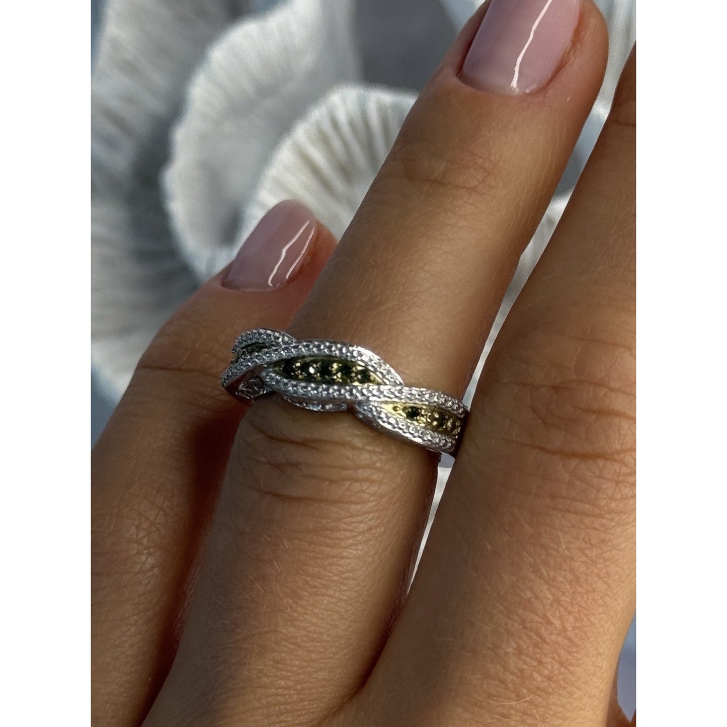 925 STERLING SILVER GOLD PART EMERALD RING SIZE 6