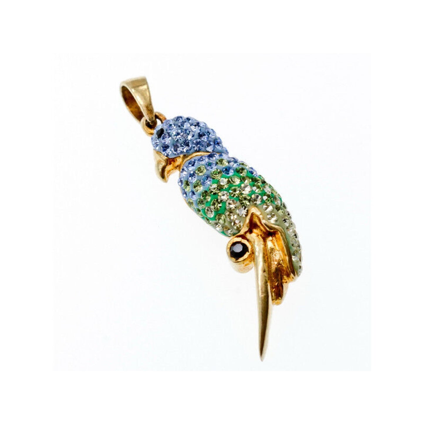 925 STERLING SILVER GOLD PLATED CZ & ENAMEL "PARROT" PENDANT