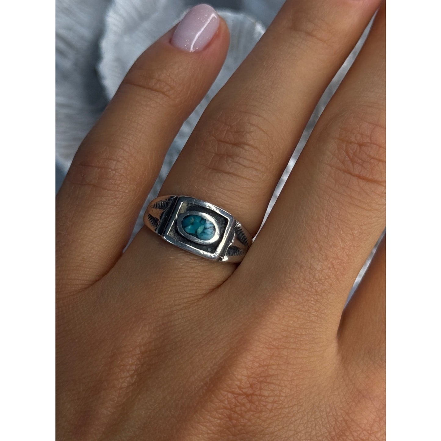 VINTAGE 925 STERLING SILVER TURQUOISE RING SIZE 6.5