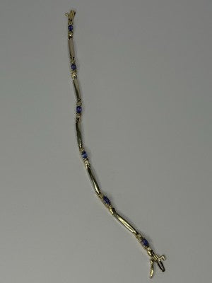 14K Yellow Gold Tanzanite & Diamond Bracelet Length 7.5 Inch