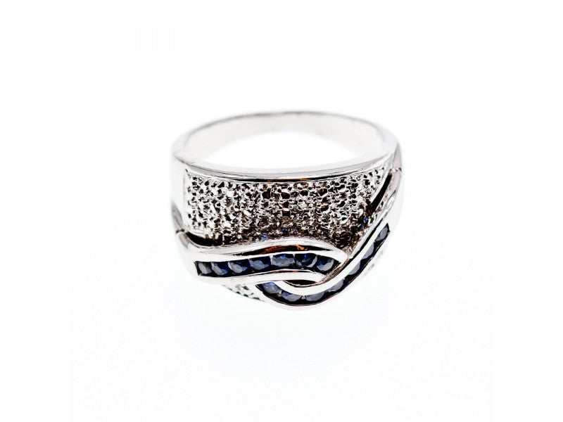 925 Sterling Silver Sapphires Ring Size 11.75