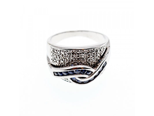 925 Sterling Silver Sapphires Ring Size 11.75