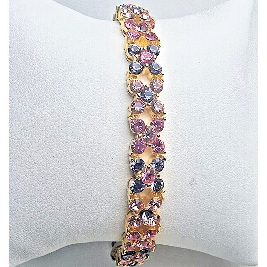 JOAN RIVERS VERMEIL 925 STERLING SILVER LAVENDER AND PINK CRYSTAL BRACELET AT