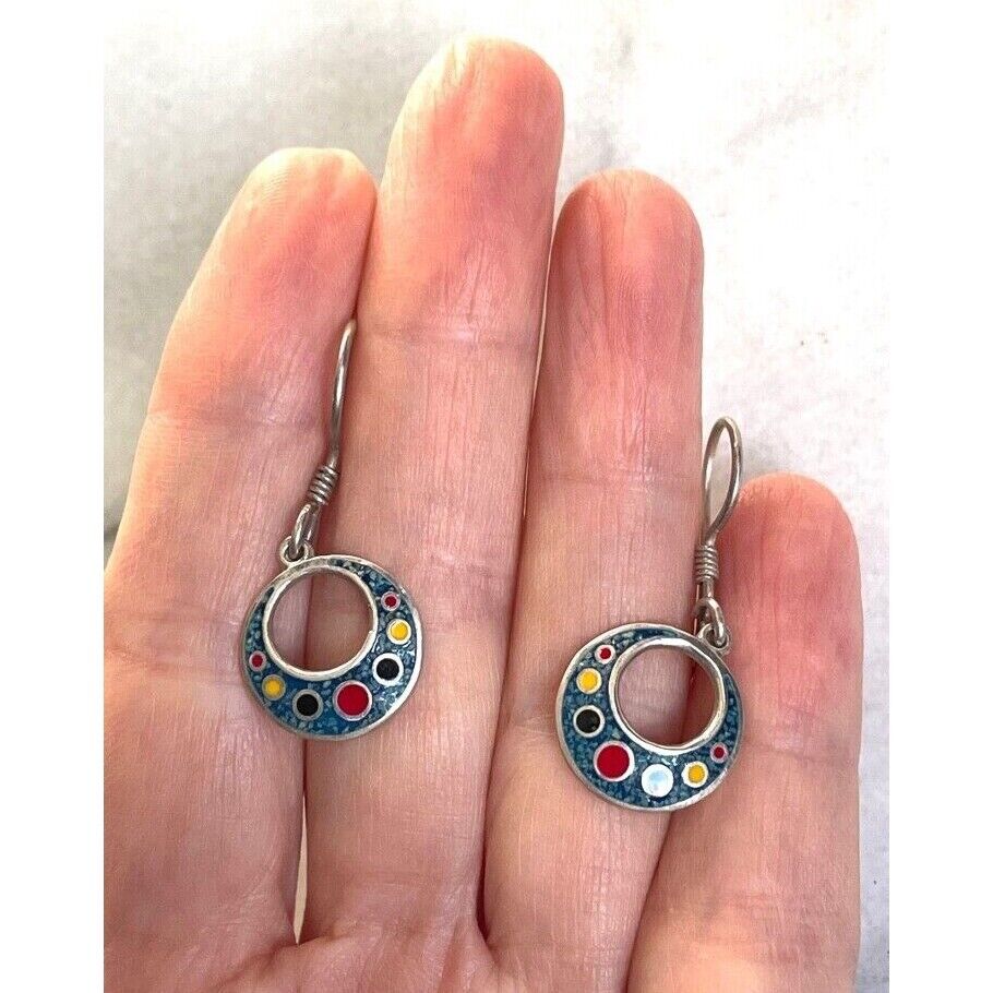 925 STERLING SILVER  ENAMELED DANGLE EARRINGS SKY