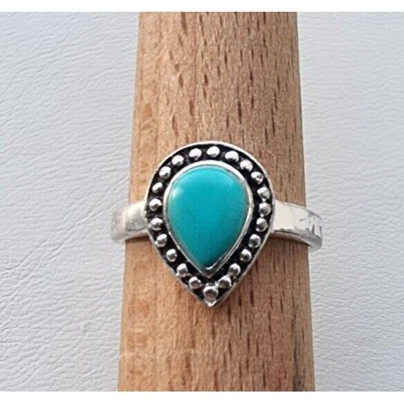 WESTERN STYLE 925 STERLING SILVER TEARDROP  8x6 mm. TURQUOISE RING SIZE 7 AT