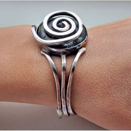 MODERNIST 925 STERLING SILVER 20TH CENTURY THREE DIMENSIOAL SPIRAL BRACELET AT